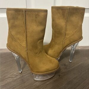 NWOB Dolls Kill / Darker Wavs Brown Kickdrum Suede Clear Platform Boots